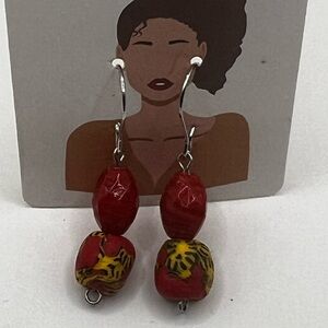 Bohemian Red and Yellow Beaded Earrings
